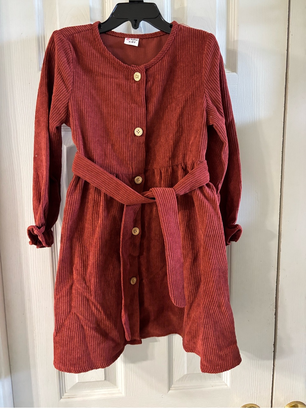PatPat Girls Corduroy Button Dress in Rust
